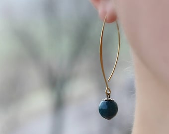 Agate Earrings Green Agate Earrings Moss Agate Earrings Natural Stone Earrings Dark Green Earrings Brass Earrings Delicate Long Earring