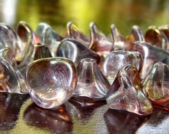 Three Petal Czech Glass Flower 10x12mm Pink Crystal Luster Bead : 12 pc Pink Flower Bead