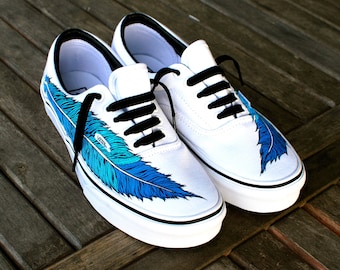 Hand Painted Eagle Feather on White Vans Era Shoe - customizable