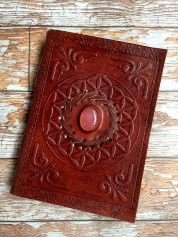 LEATHER CRYSTAL JOURNAL- Small -Leather Notebook- Leather Diary- Crystal Journal- Scrapbook- Planner- Sketchbook- Stocking filler-Gift-Sale