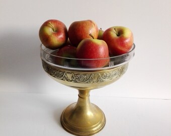Pedestal bowl, fruit bowl, art deco, french vintage, vintage bowl, footed bowl, pedestal, centerpiece, bowl, glass bowl, vintage brass