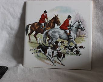 Vintage Mettlach Villeroy , Boch Wall Tile Made in SAAR Germany Hunting Scene