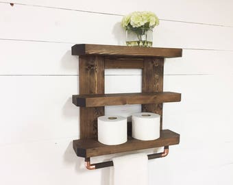 Wooden Bathroom Shelf, Rustic Bathroom Shelf, Wooden Towel Rack, Bathroom Towel Rack, Toilet Shelf