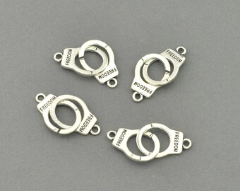 Antique Silver Tone Handcuffs Charm (AS00-0101)