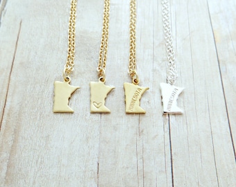 Minnesota State Charm Personalized Necklace (Gold or Silver)