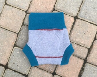 Cloth Diaper Cover, Wool Soaker, Shorties, Cloth Nappy Cover - Light Blue and Red Stripes - size Medium