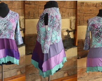 Womens Bohemian Tunic, Upcycled Clothing, Shabby Chic, Split Sleeve Top, Lagenlook Style, Boho Chic Clothing, Mori Girl, Hippie Clothing