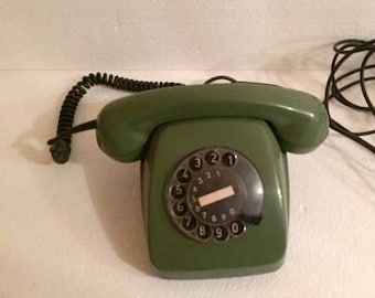 Sale -Vintage green rotary telephone/ mid century modern home decor