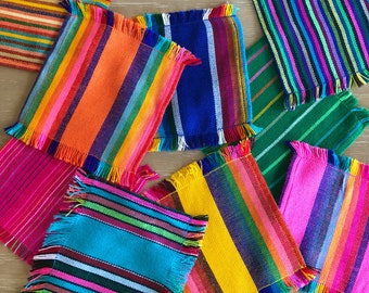 Mexican striped cocktail napkins, set of 6 assorted colors, Mexican fiesta decorations, party supplies from Mexico, hostess gifts under 15