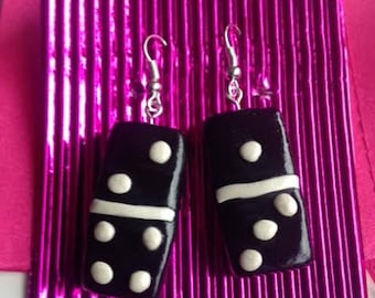 Polymer, Dominos, Earrings, Jewellery, Black and White,