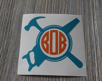 Tool Monogram Car Decal - Hammer and Saw Monogram Car Decal - Monogram Tool Car Decal - Monogram Car Decal - Monogram Decal - Car Decal