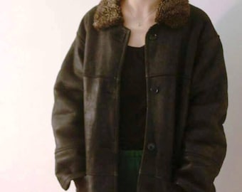 Vintage black original shearling lammy coat sheepskin lambswool coat 90s