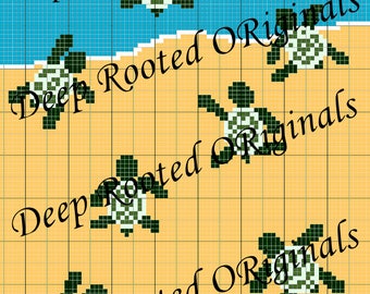 Baby Sea Turtles on Beach C2C GRAPH Only PATTERN, 86 squares wide x 104 tall, Adult Afghan Corner to Corner PDF Download, "Mini C2C" Pattern
