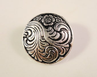 Metal Shank Buttons 17x7mm Antique Silver Tone Metal Flower Buttons, Silver Shank Buttons, Wrap Bracelet Buttons, Sewing Supplies, 5pcs
