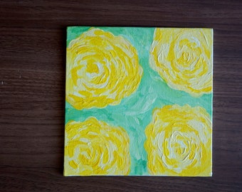 Yellow Roses Acrylic Painting, 6 inches x 6 inches