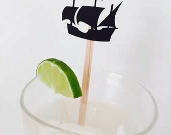 15 Pirate Ship Swizzle Sticks - Drink Stir Sticks - Ahoy Matey - Pirate Party - Birthday Party - Boy - Gasparilla