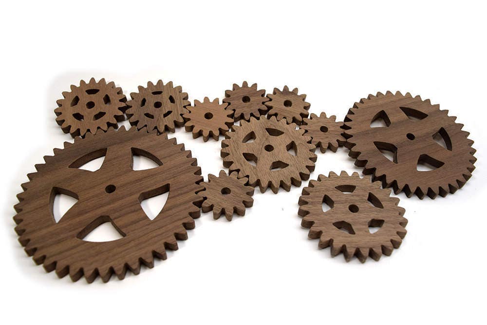 Walnut Wooden Gears Expanded Set solid wood gears