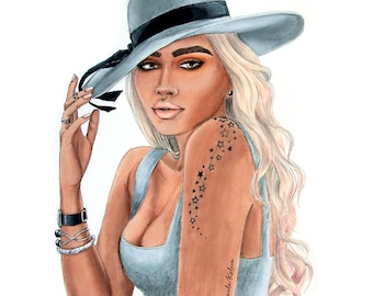 Hand Drawn Custom Portrait, gift for her
