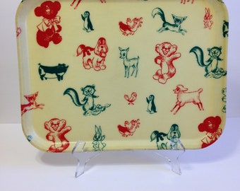 Vintage Mid Century Fiberglass Tray ~ Colorful Animals