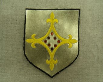 patch fusible Crest gold with red rhinestones