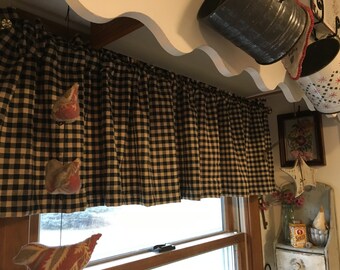 Country Curtains /Primitive Curtains/Black and Tan Check Valance/Farmhouse Curtains/Farmhouse Valance