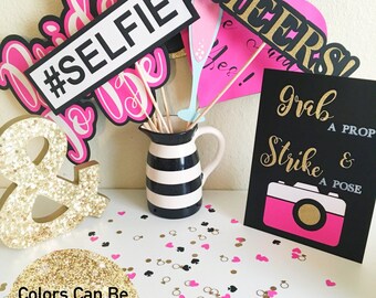 Fifty & Fabulous Birthday Photo Booth Props Pink Black and