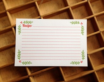 Set of 12: Holiday Letterpress Recipe Cards