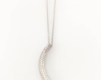 Sterling Silver Necklace Crescent Moon w/Zirconia