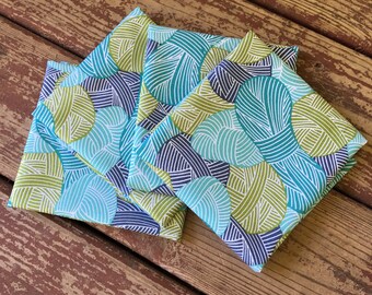 Organic Cotton Fat Quarter, 18 x 22, Fabric, "Wound Up," Yarn Print, Blue, Gold, Cloud 9, 100% Organic Cotton, Sewing, Quilting, Clothing