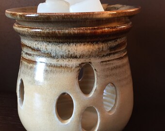 Oil Warmer, Wax Melter, Wax Warmer, Oil Diffuser, Ceramic Bone and Waterfall Brown