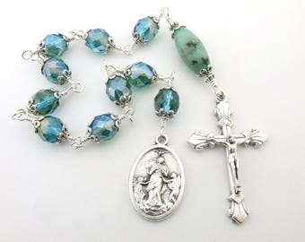 Our Lady Undoer of Knots Medal Catholic Rosary Beads - Sea Green Unbreakable One Decade Pocket Catholic Rosary Beads Tenner - Catholic Gift