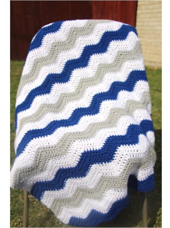 Blue Grey Baby Blanket Crochet Baby Blanket Chevron Baby