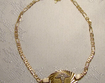 10K Medic Alert BRACELET médical ID avec caducée d’or blanc 10 K 1980