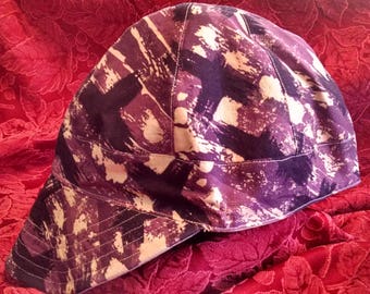 Burgundy Print/Beige Reversible Welder's Cap