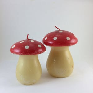 Vintage Mushroom candles red white polka dot West German made Amanita Mycology Fairy toadstools