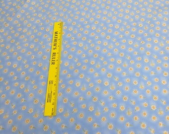 Daisies on Blue Cotton Fabric