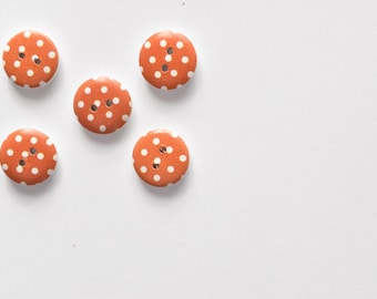 Burnt Orange Polka Dot Button - Sewing Notion, Craft Buttons, Scrapbooking, Cardmaking Wood Button - 15mm Button - Shankless 2 Hole Button