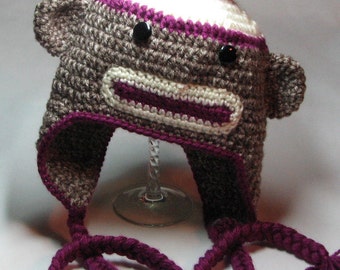 Sock Monkey Earflap Hat for Toddler/Child