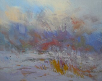 Blue White Painting, Modern Abstract Art, Winter Landscape Painting, Canvas Art Oil Painting Snowy Forest, Abstract Painting