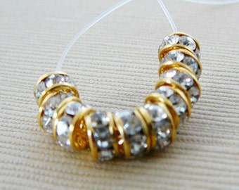 Clear Czech Rhinestone Bead, 4.5mm Rondel Spacer with Brass Frame