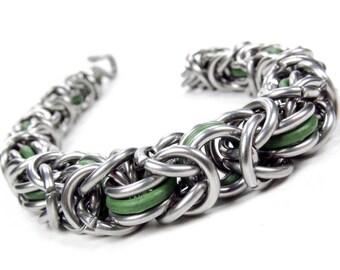 Thick Green - Chainmaille Bracelet - Byzantine