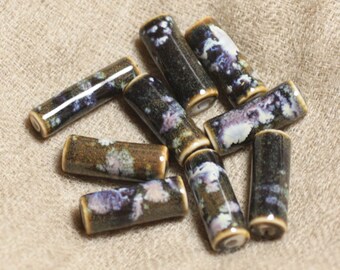 50pc - ceramic porcelain beads 20mm black brown Mauve Tubes