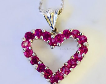 14K White Gold 2.35 Carat Pink Topaz Heart Necklace