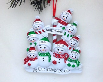 9 Family Personalized Christmas ornament / 9 Snowmen / Snowman Family Ornament / Big Family Christmas Ornament