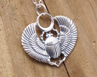 Sterling Silver Egyptian Scarab Egyptian Beetle Necklace