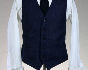 ON SALE Vintage 2 Piece Navy 100% Wool Pant Vest Combo 38 x 30