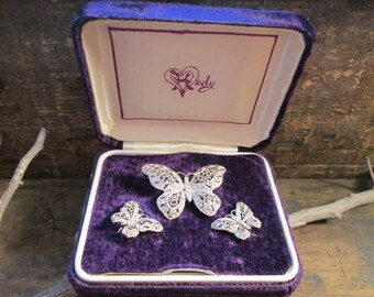 Rare Vintage Hedy Pave Rhinestone Butterfly and Clip Earring Set