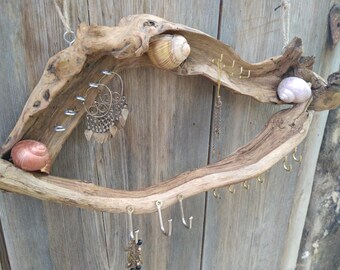 Jewelry holder wall hooks hanger organizer boho hanging wood dorm organization driftwood decor