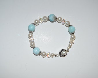 Larimar, Crystal & Pearl Bracelet, Larimar Bracelet, Caribbean Inspired Jewelry, Larimar Jewelry