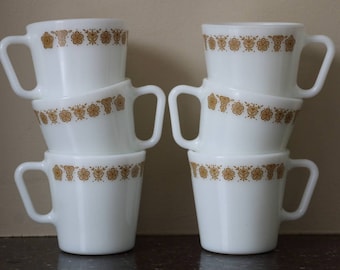 Pyrex Butterfly Gold Mugs - Set of 6